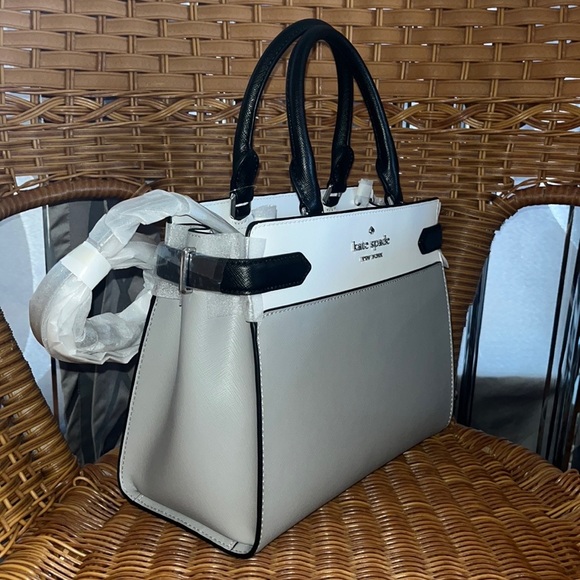 ♠️ kate spade Staci Saffiano Colorblock Medium Satchel Crossbody Bag, Gray Multi - Picture 10 of 16